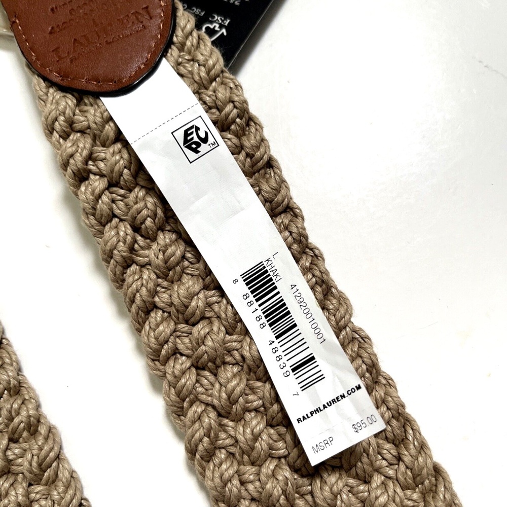 NWT $100 Original RALPH LAUREN Woven Corded O-Ring Wide Belt Size L Khaki Beige - Picture 5 of 5